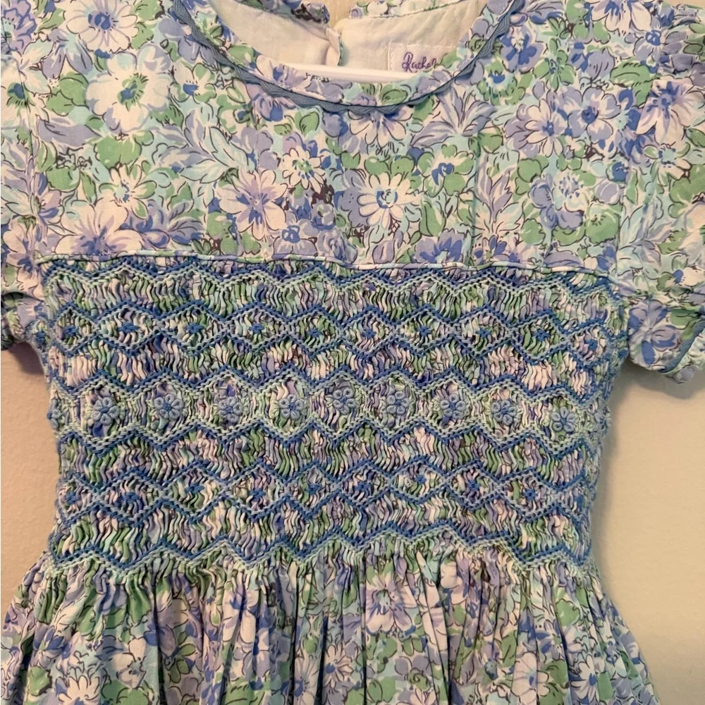 Rachel Riley Smocked Floral Blue and Green Dress